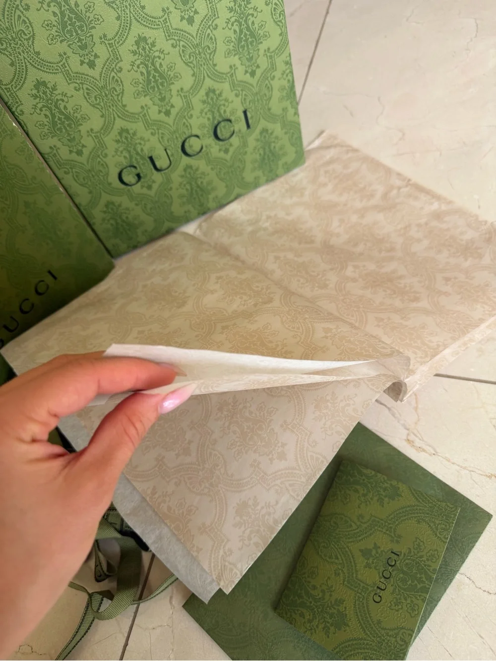 2 authentic Gucci Green Gift Box and Accessories Set